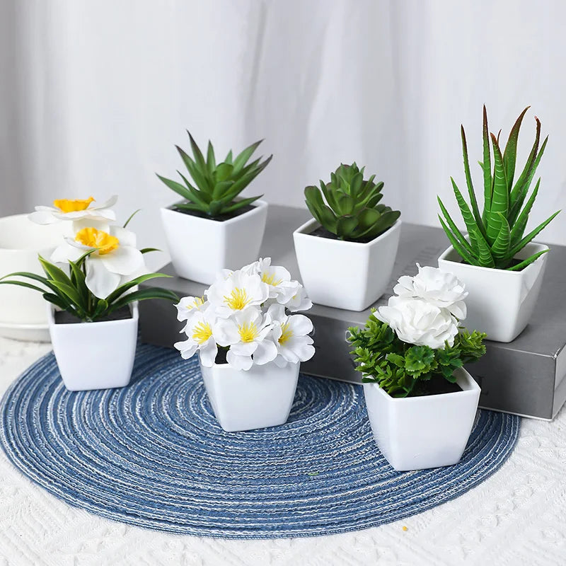 Artificial Plants Small Bonsai 6PCS Desktop Display Decoration Multi-Colored