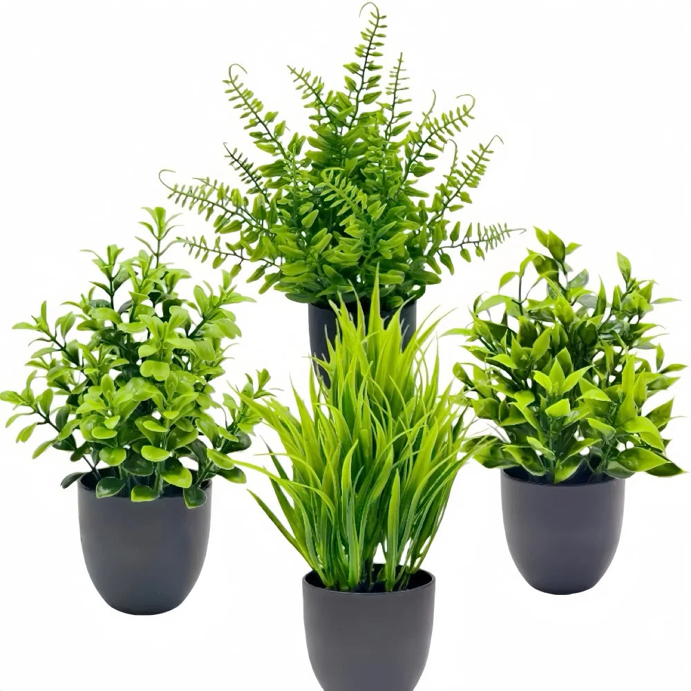 Mini Artificial Potted Plants 4-Pack Green Bonsai Indoor Outdoor Home Office Decor