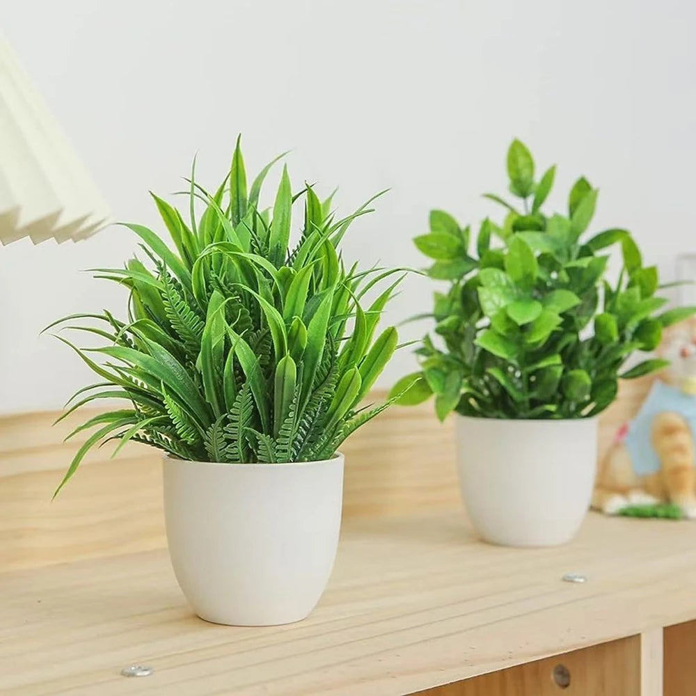Mini Artificial Potted Plants 4-Pack Green Bonsai Indoor Outdoor Home Office Decor