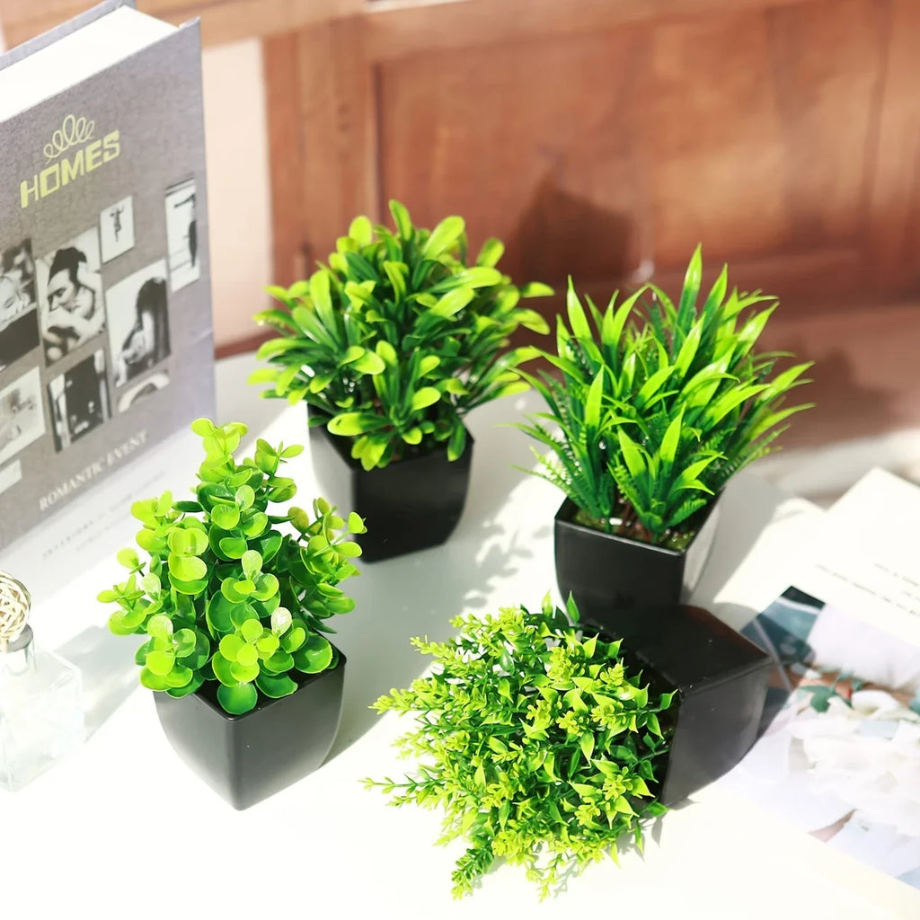Mini Artificial Eucalyptus Potted Plant in Black Pot for Indoor Home Decor