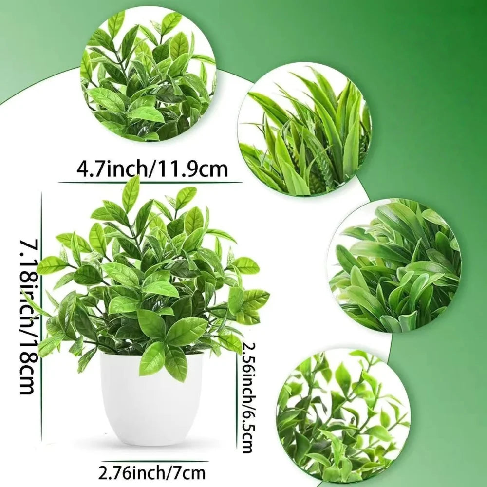 Mini Artificial Potted Plants 4-Pack Green Bonsai Indoor Outdoor Home Office Decor