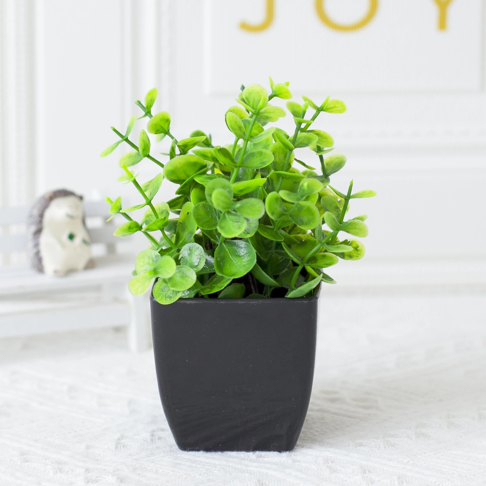Mini Artificial Eucalyptus Potted Plant in Black Pot for Indoor Home Decor