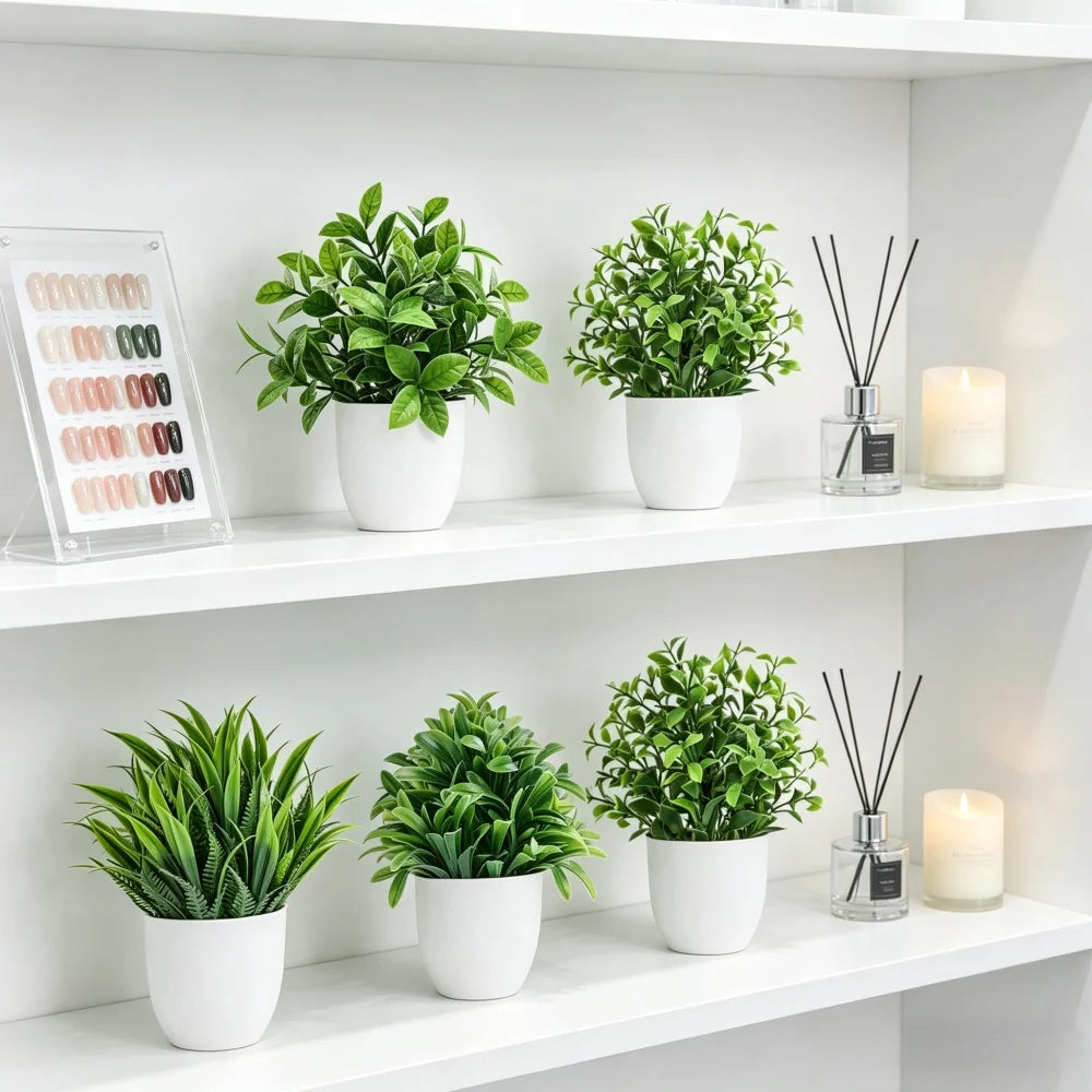 Mini Artificial Potted Plants 4-Pack Green Bonsai Indoor Outdoor Home Office Decor
