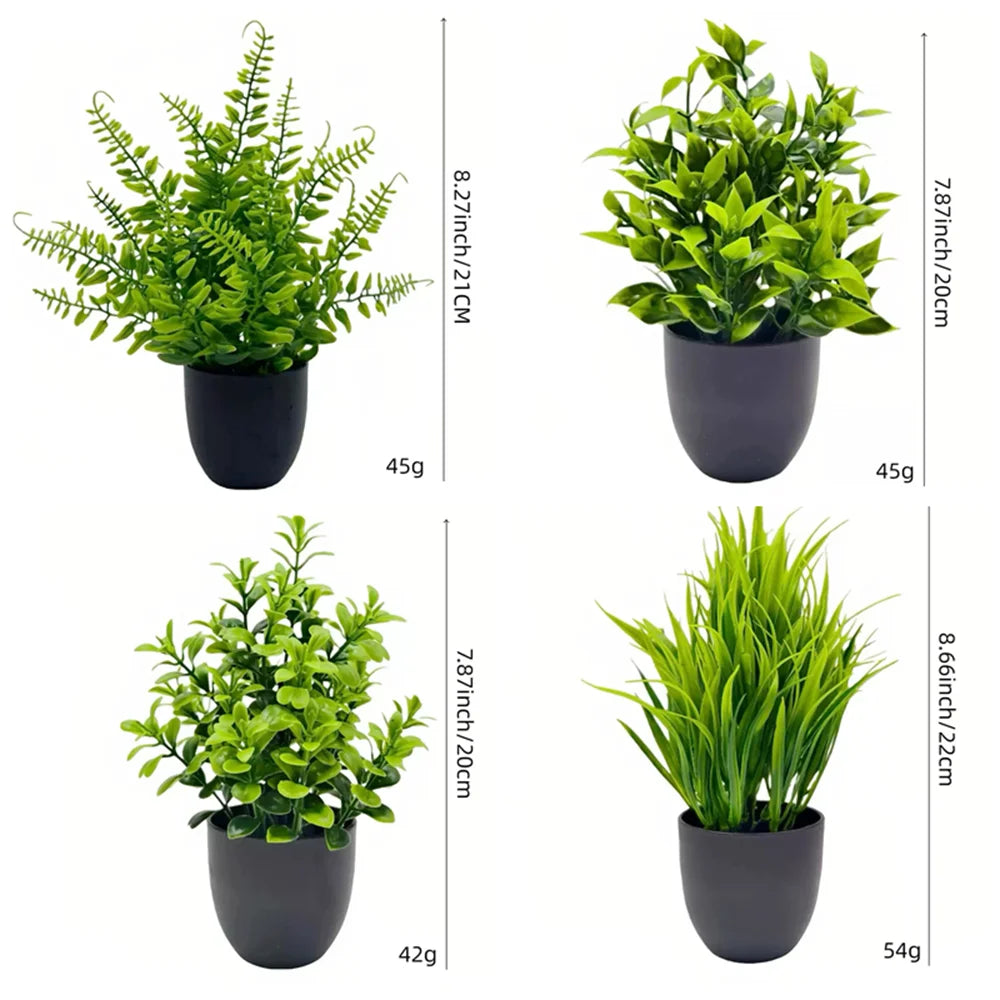 Mini Artificial Potted Plants 4-Pack Green Bonsai Indoor Outdoor Home Office Decor