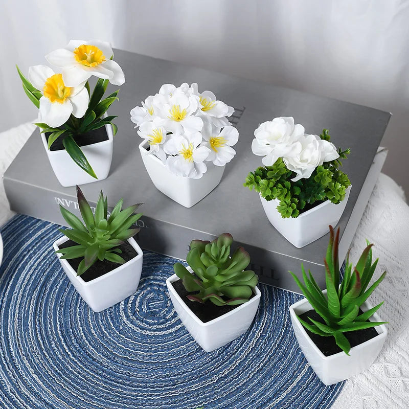 Artificial Plants Small Bonsai 6PCS Desktop Display Decoration Multi-Colored