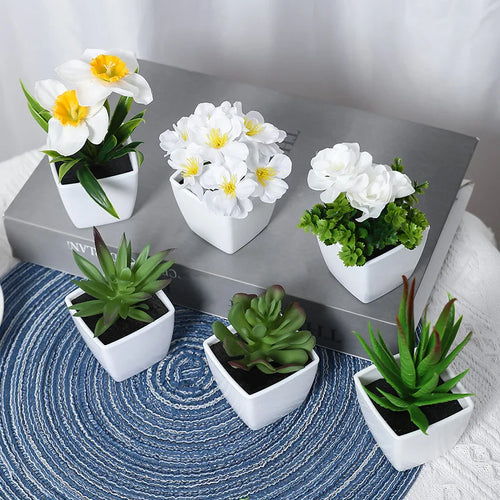 Artificial Plants Small Bonsai 6PCS Desktop Display Decoration Multi-Colored