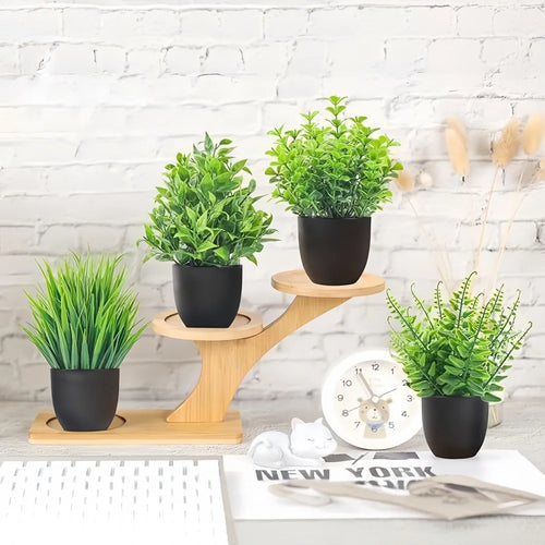 Mini Artificial Potted Plants 4-Pack Green Bonsai Indoor Outdoor Home Office Decor