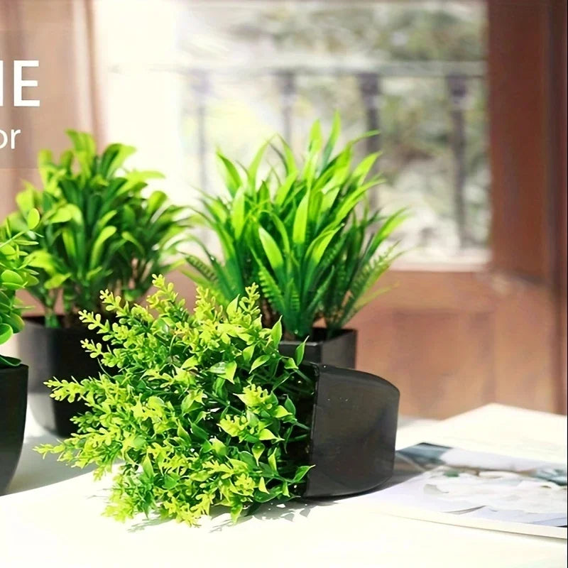 Mini Artificial Eucalyptus Potted Plant in Black Pot for Indoor Home Decor